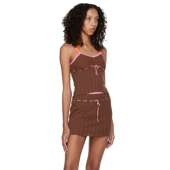 NWT Gimaguas Macondo Brown Pink Knit Tie Mini Skirt - Picture 1 of 10